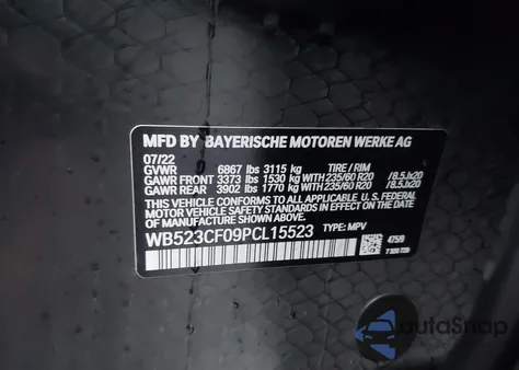 2023 BMW Ix xDrive50 z USA, uszkodzony, nr VIN WB523CF09PCL15523